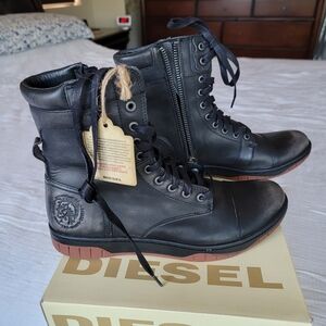 Men's Diesel Basket Butch Zippy Boots, Black, Rustic Brown, Size 9
